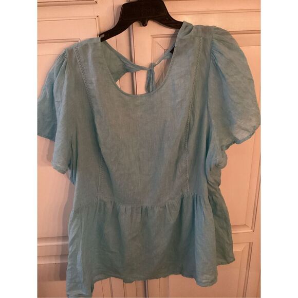 Lane Bryant Scoop Neck Peplum Linen Blend Top Sz 26 Capri SOLD OUT - Picture 3 of 11